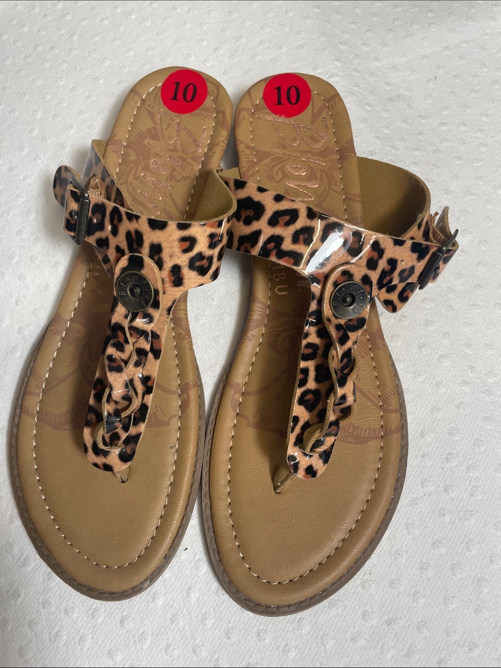 Blowfish Leopard Print Thong Sandals - Tan NWOT 10/40